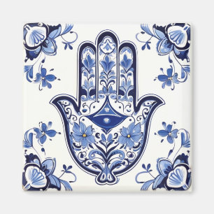 Hamsa Hand Symbol - Blue and White Hand of Fatima Magnet