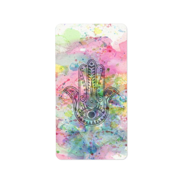 HAMSA Hand Symbol Colourful Watercolor Label (Front)