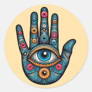 Hamsa Hand with and eye art illustration Classic Round Sticker