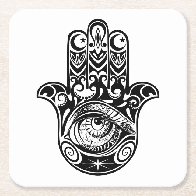 Hamsa Hand Zendoodle Square Paper Coaster (Front)