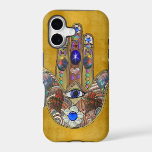 Hamsa Hearts Flowers Opal Art on Gold