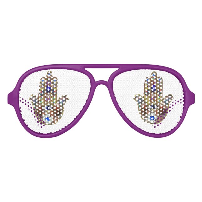 Hamsa Hearts Flowers Opal Art on Gold Aviator Sunglasses (Front)