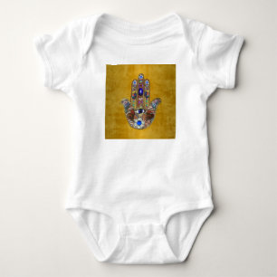 Hamsa Hearts Flowers Opal Art on Gold Baby Bodysuit
