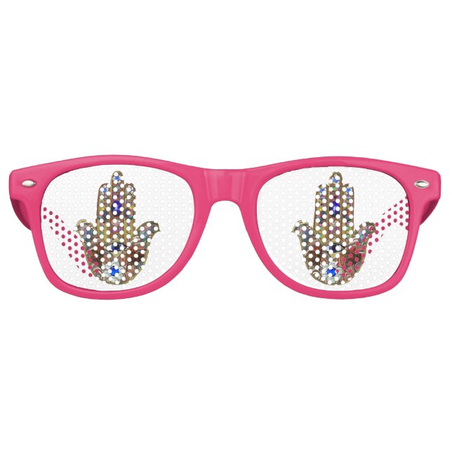 Hamsa Hearts Flowers Opal Art on Gold Retro Sunglasses (Front)