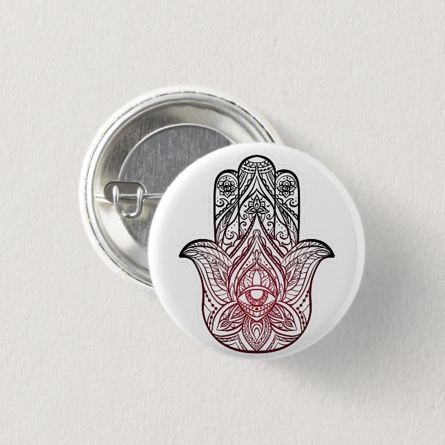 Hamsa with boho pattern  3 cm round badge (Front & Back)