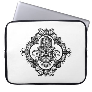 Hamsa With Ethnic Ornaments Doodle Laptop Sleeve