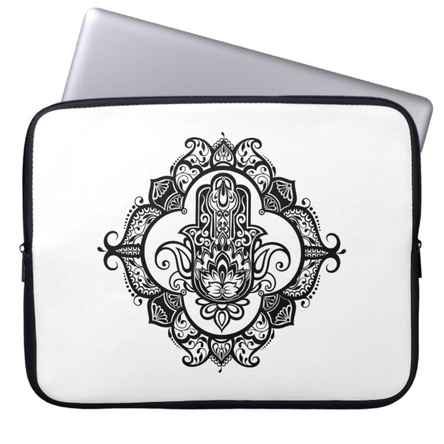 Hamsa With Ethnic Ornaments Doodle Laptop Sleeve (Front)