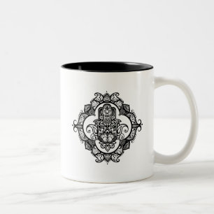 Hamsa With Ethnic Ornaments Doodle Two-Tone Coffee Mug