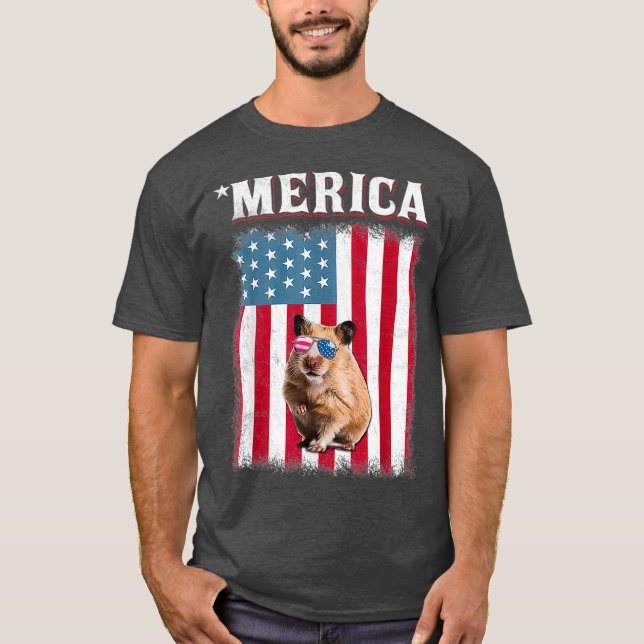 Hamster American Flag Funny Animal Lover 4th Of T-Shirt (Front)