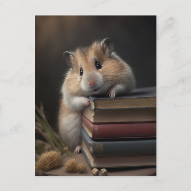 Hamster and books postcard (Front)