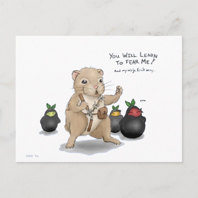 Hamster and Ninja Fruit Postcard (Front)