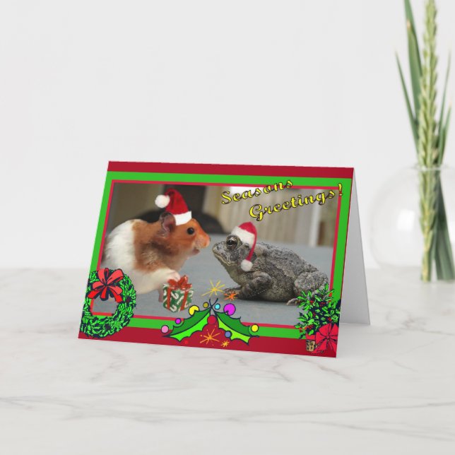 Hamster and Toad Celebrate Christmas Holiday Card (Front)