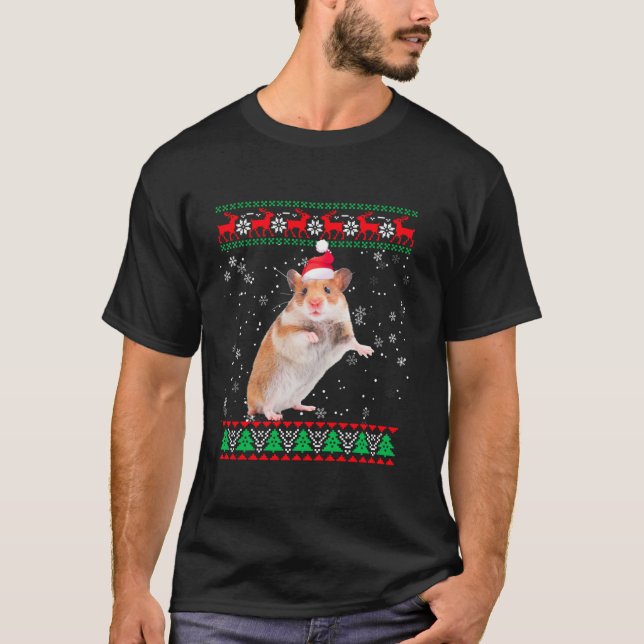 Hamster Animal Lover Xmas Matching Santa Ugly Chri T-Shirt (Front)