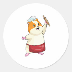 Hamster as Baker with Rolling pin Classic Round Sticker