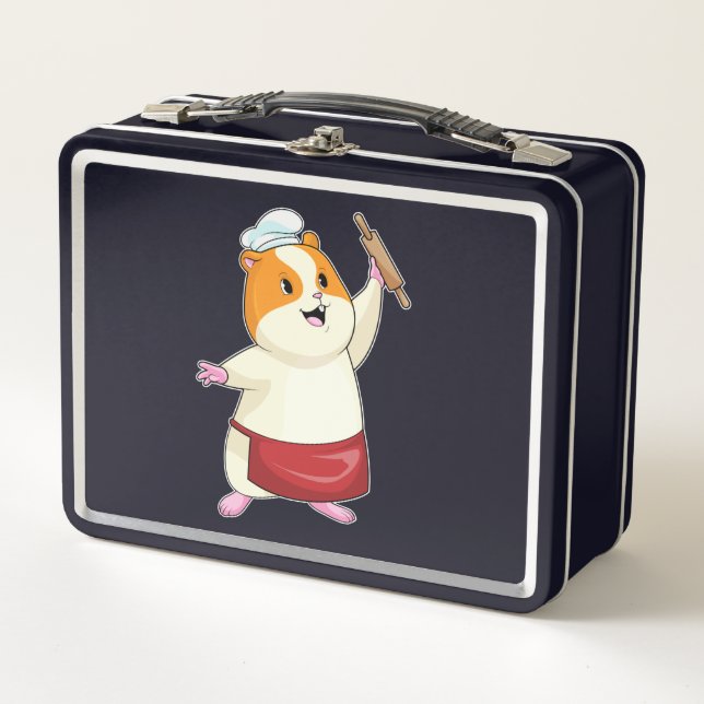 Hamster as Baker with Rolling pin Metal Lunch Box (Front)