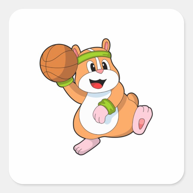 Hamster as Basketball player with Basketball Square Sticker (Front)