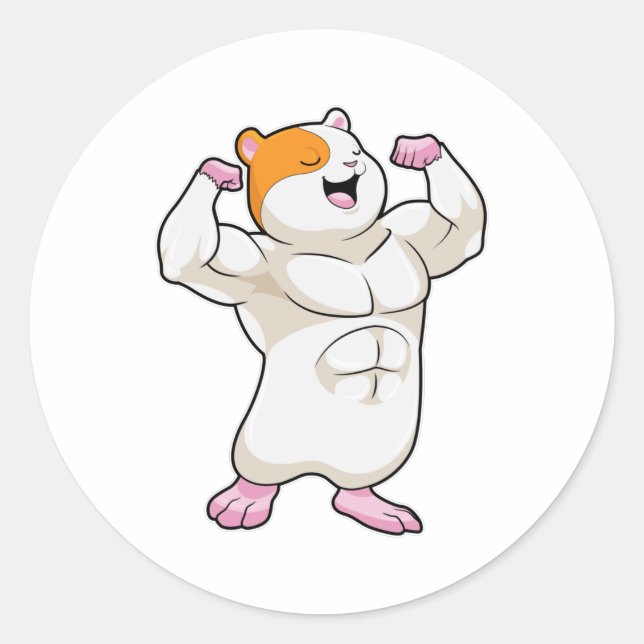 Hamster as Bodybuilder with big Muscles Classic Round Sticker (Front)