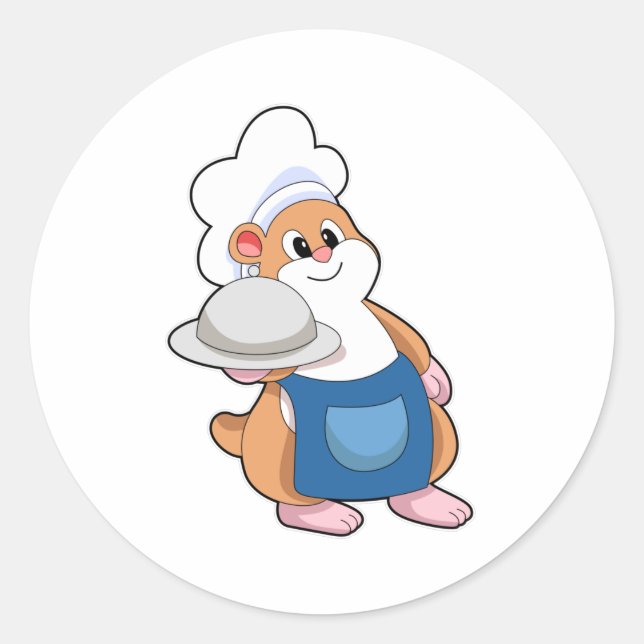 Hamster as Cook with Platter Classic Round Sticker (Front)