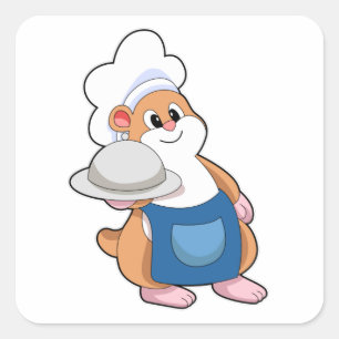 Hamster as Cook with Platter Square Sticker