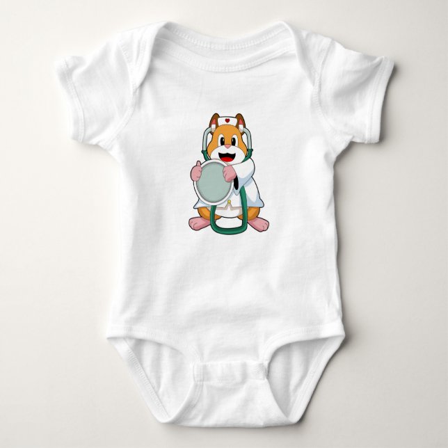 Hamster as Doctor with Stethoscope.PNG Baby Bodysuit (Front)