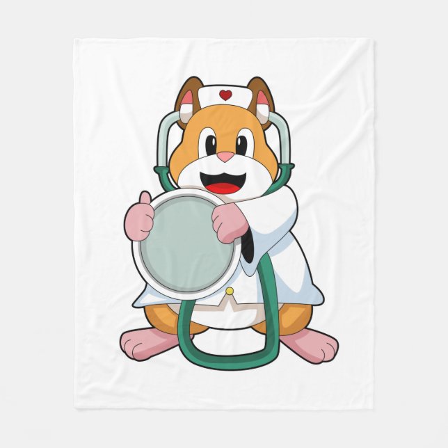 Hamster as Doctor with Stethoscope.PNG Fleece Blanket (Front)