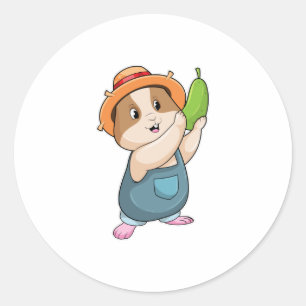 Hamster as Farmer with Zucchini Classic Round Sticker