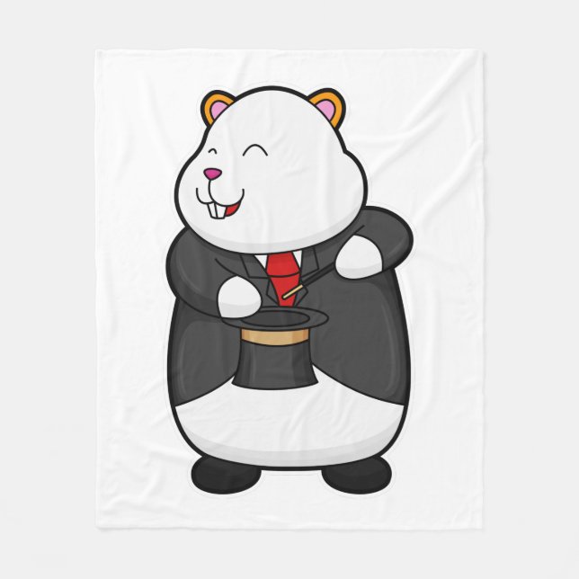 Hamster as Magician with Magic wand & Hat Fleece Blanket (Front)
