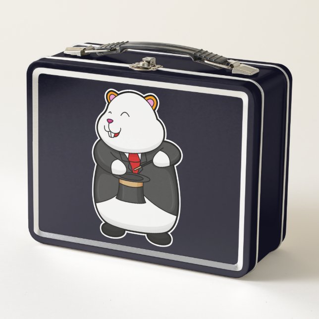 Hamster as Magician with Magic wand Hat Metal Lunch Box (Front)