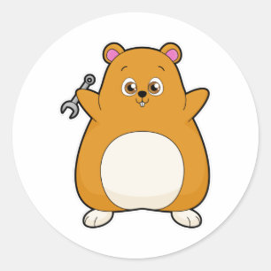 Hamster as Mechanic with Wrench Classic Round Sticker