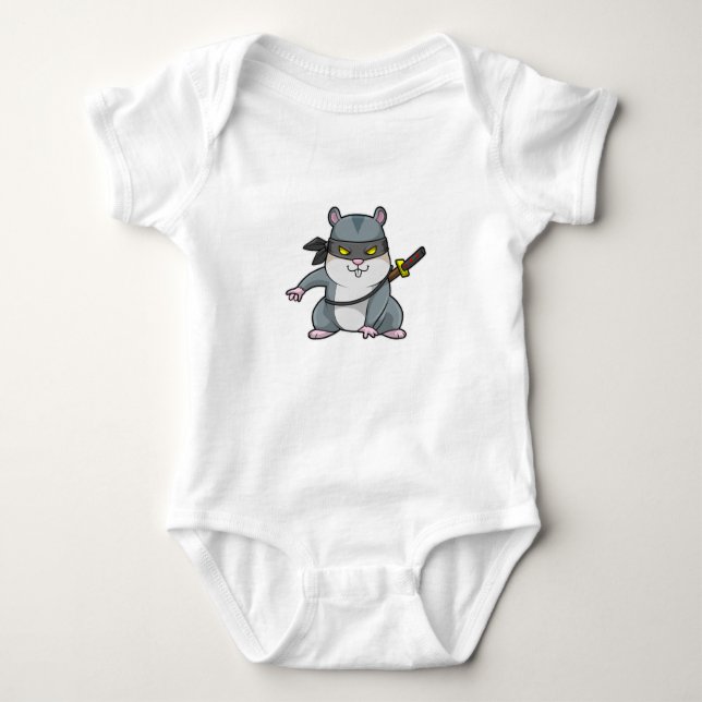 Hamster as Ninja at Martial arts with Sword Baby Bodysuit (Front)