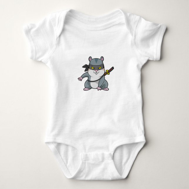 Hamster as Ninja at Martial arts with Sword Baby Bodysuit (Front)