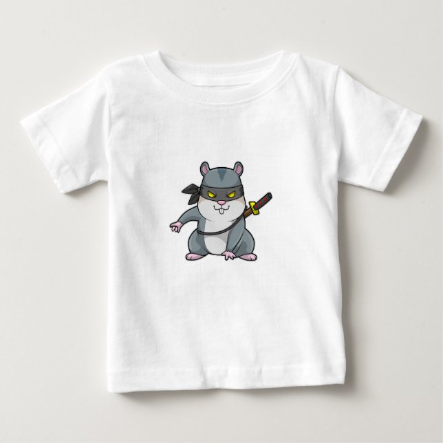 Hamster as Ninja at Martial arts with Sword Baby T-Shirt (Front)