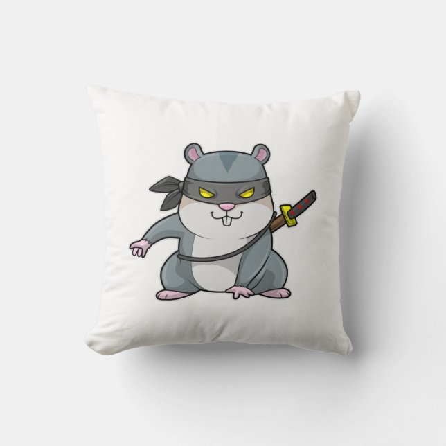 Hamster as Ninja at Martial arts with Sword Cushion (Front)