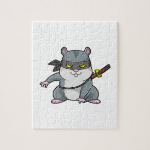 Hamster as Ninja at Martial arts with Sword Jigsaw Puzzle