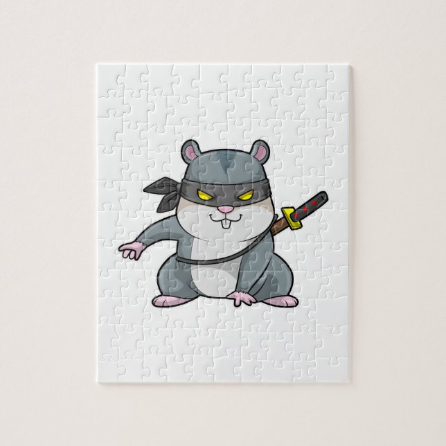 Hamster as Ninja at Martial arts with Sword Jigsaw Puzzle (Vertical)