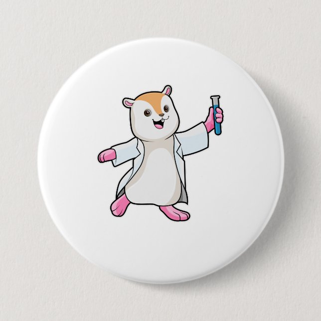Hamster as Scientist with Test tube 7.5 Cm Round Badge (Front)