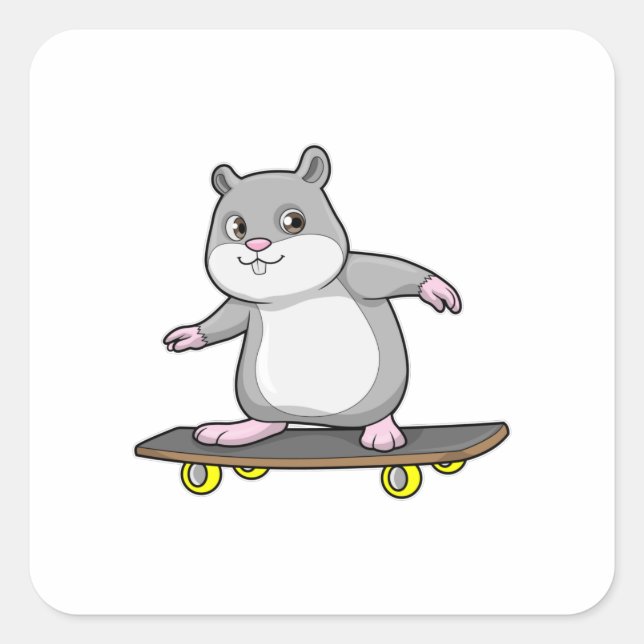 Hamster as Skater with Skateboard Square Sticker (Front)