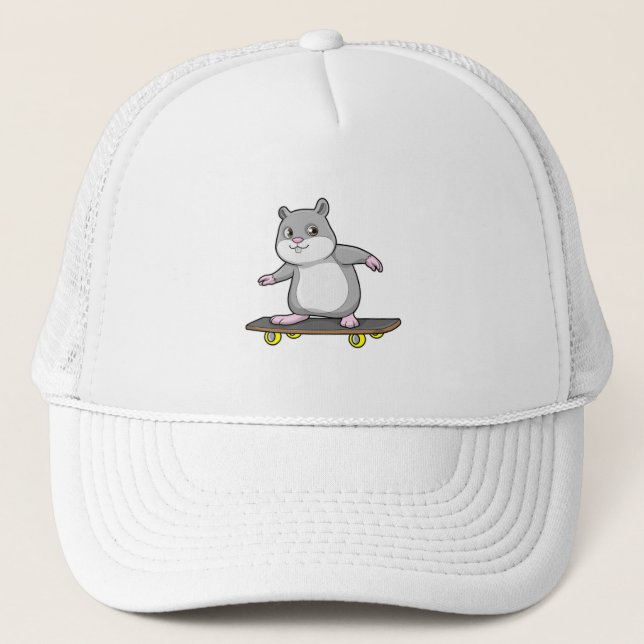 Hamster as Skater with Skateboard Trucker Hat (Front)