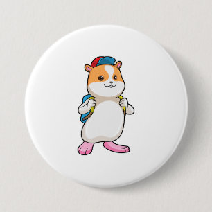 Hamster as Student with Backpack & Cap 7.5 Cm Round Badge