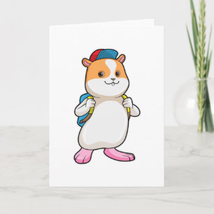 Hamster as Student with Backpack & Cap Card