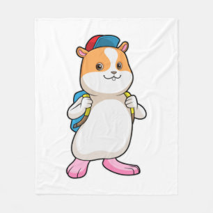 Hamster as Student with Backpack & Cap Fleece Blanket