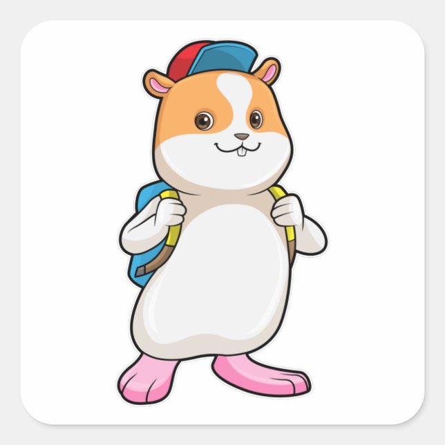 Hamster as Student with Backpack & Cap Square Sticker (Front)