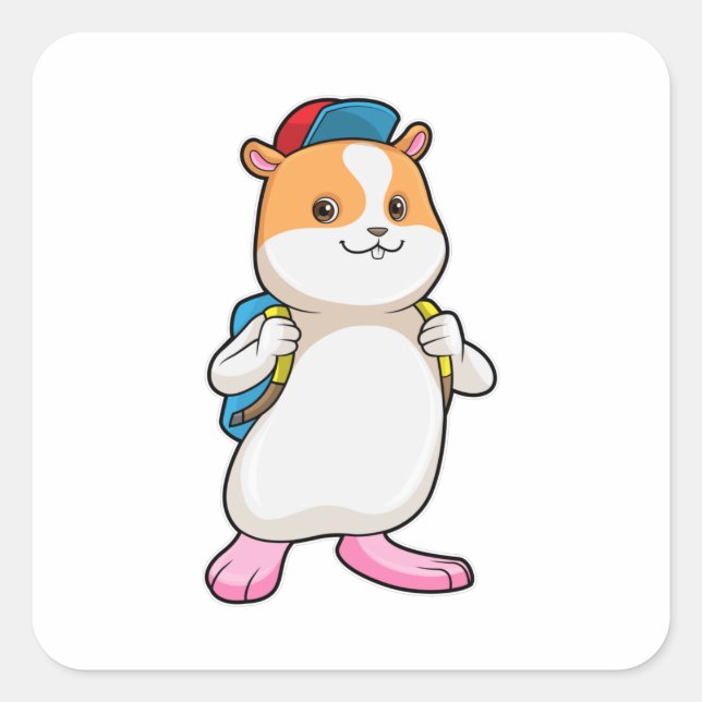 Hamster as Student with Backpack & Cap Square Sticker (Front)