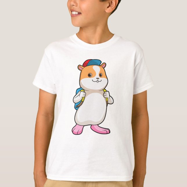 Hamster as Student with Backpack & Cap T-Shirt (Front)