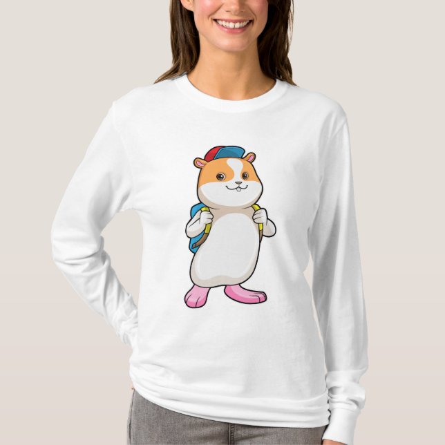 Hamster as Student with Backpack & Cap T-Shirt (Front)