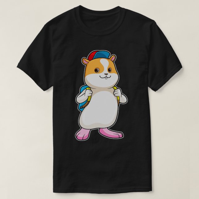 Hamster as Student with Backpack Cap T-Shirt (Design Front)