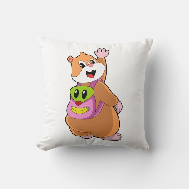 Hamster as Student with Backpack.PNG Cushion (Front)