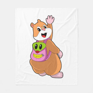 Hamster as Student with Backpack.PNG Fleece Blanket