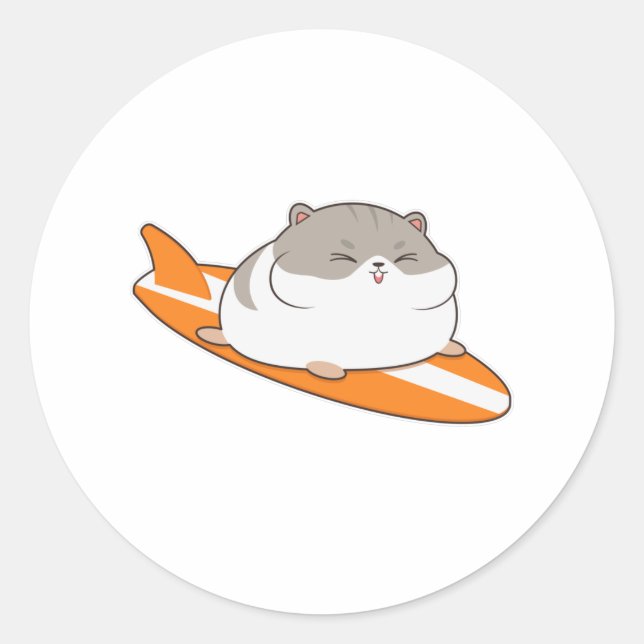 Hamster as Surfer with Surfboard Classic Round Sticker (Front)