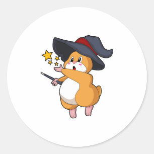 Hamster as Wizard with Magic wand Classic Round Sticker